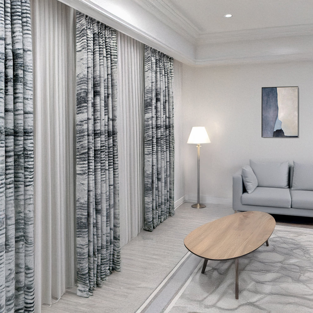 Quinn Grey Gradient Irregular Striped Curtains