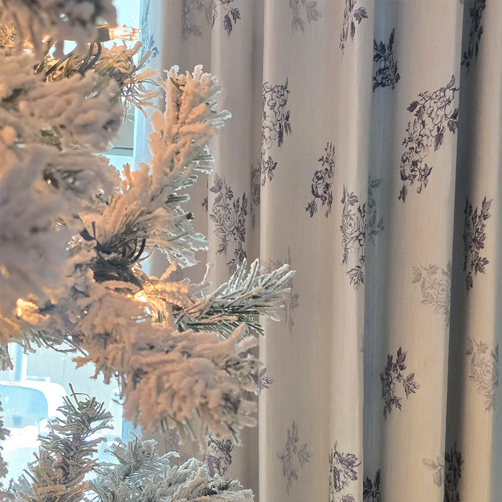 Reeta French Style Grey Floral Printed Curtains