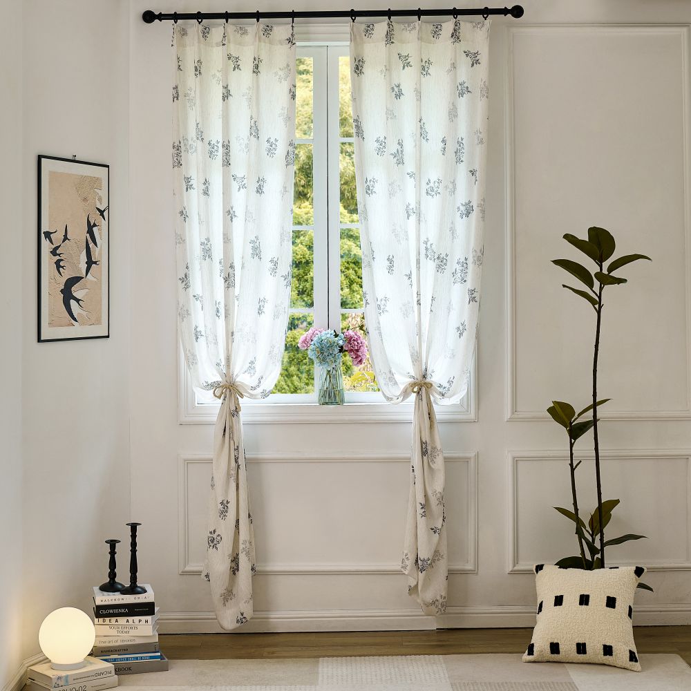 Reeta French Style Grey Floral Printed Curtains