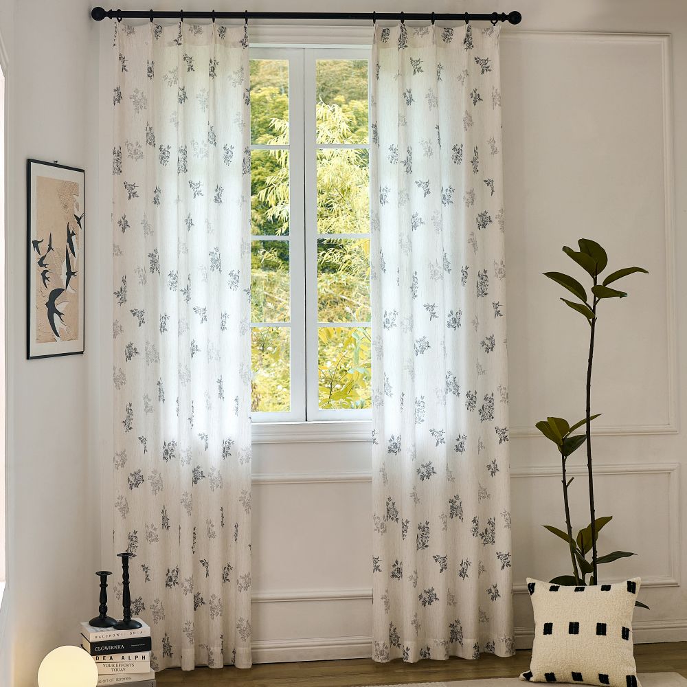 Reeta French Style Grey Floral Printed Curtains