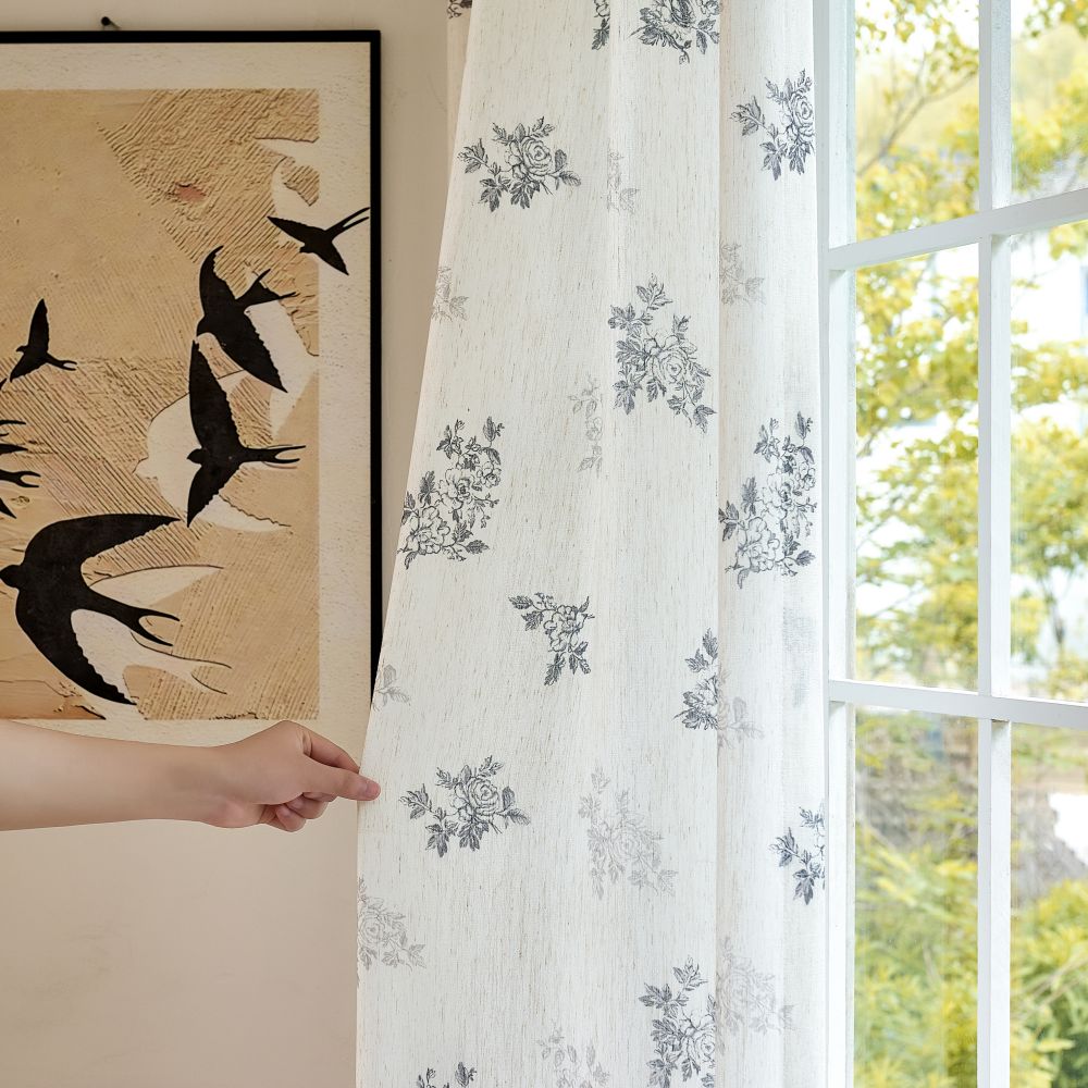 Reeta French Style Grey Floral Printed Curtains