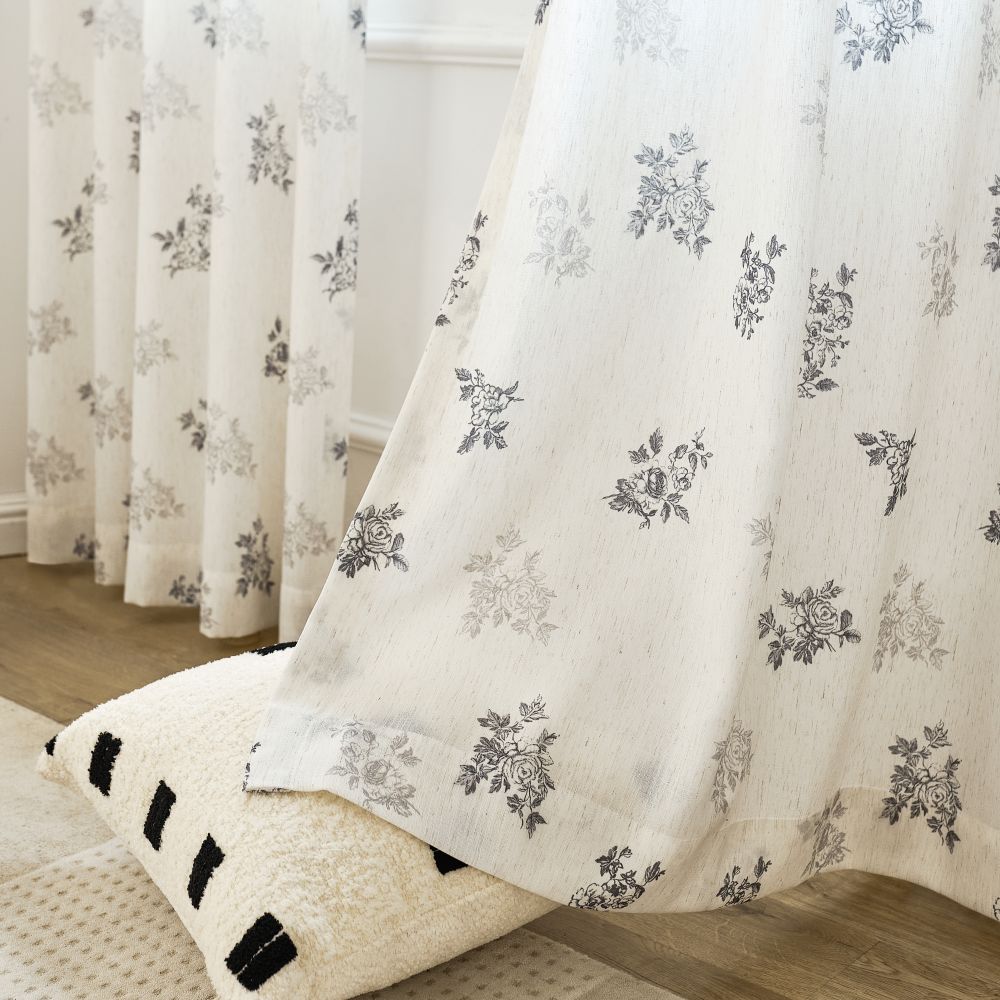 Reeta French Style Grey Floral Printed Curtains