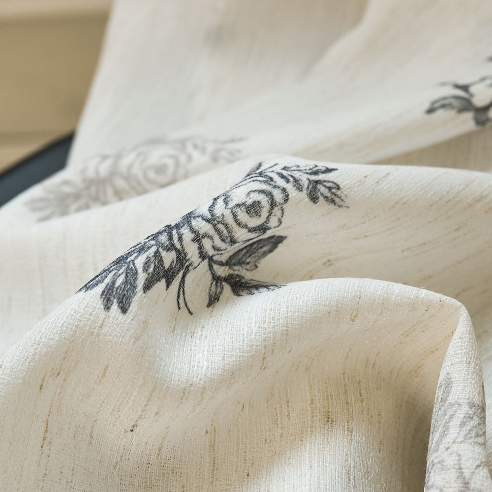 Reeta French Style Grey Floral Printed Curtains