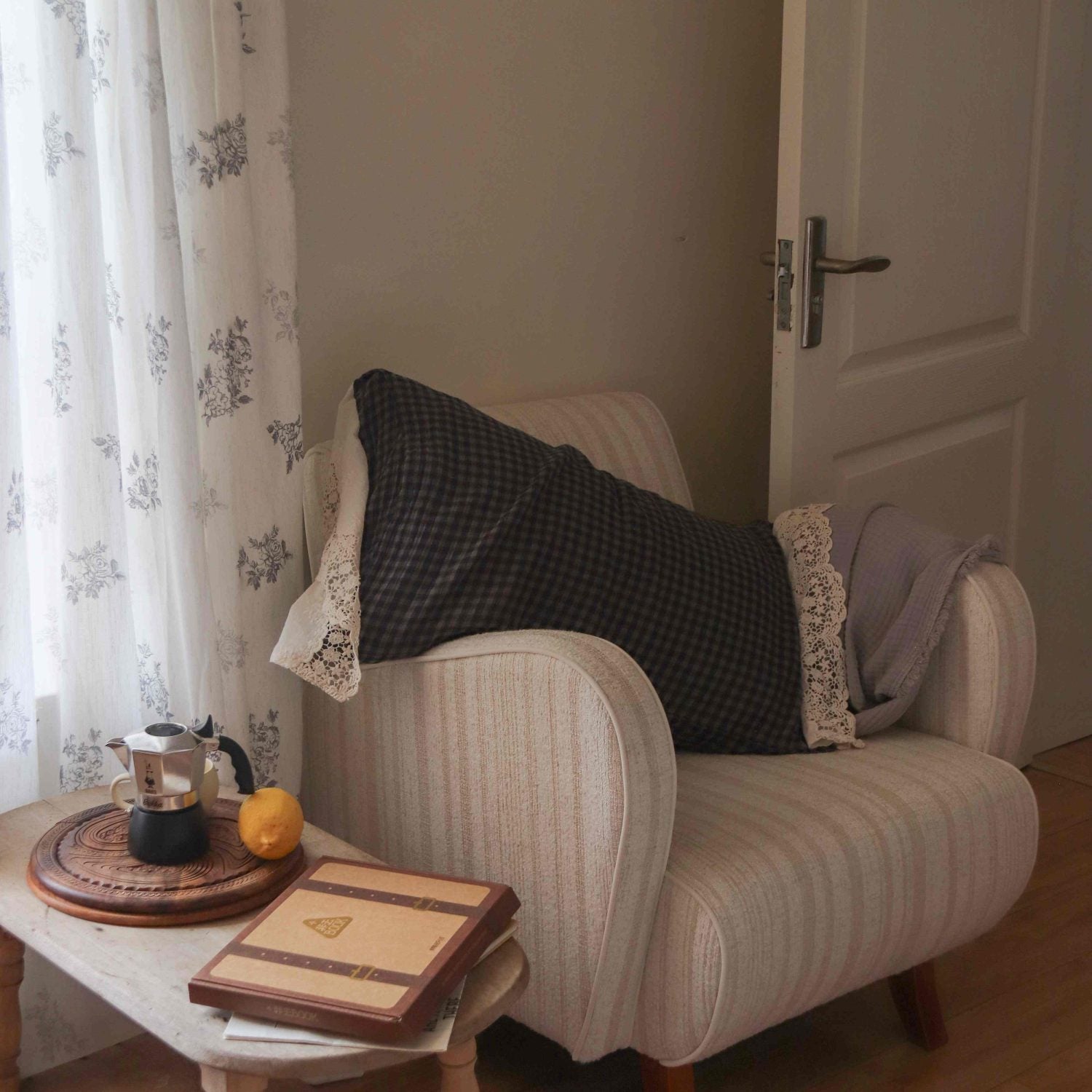 Reeta French Style Grey Floral Printed Curtains