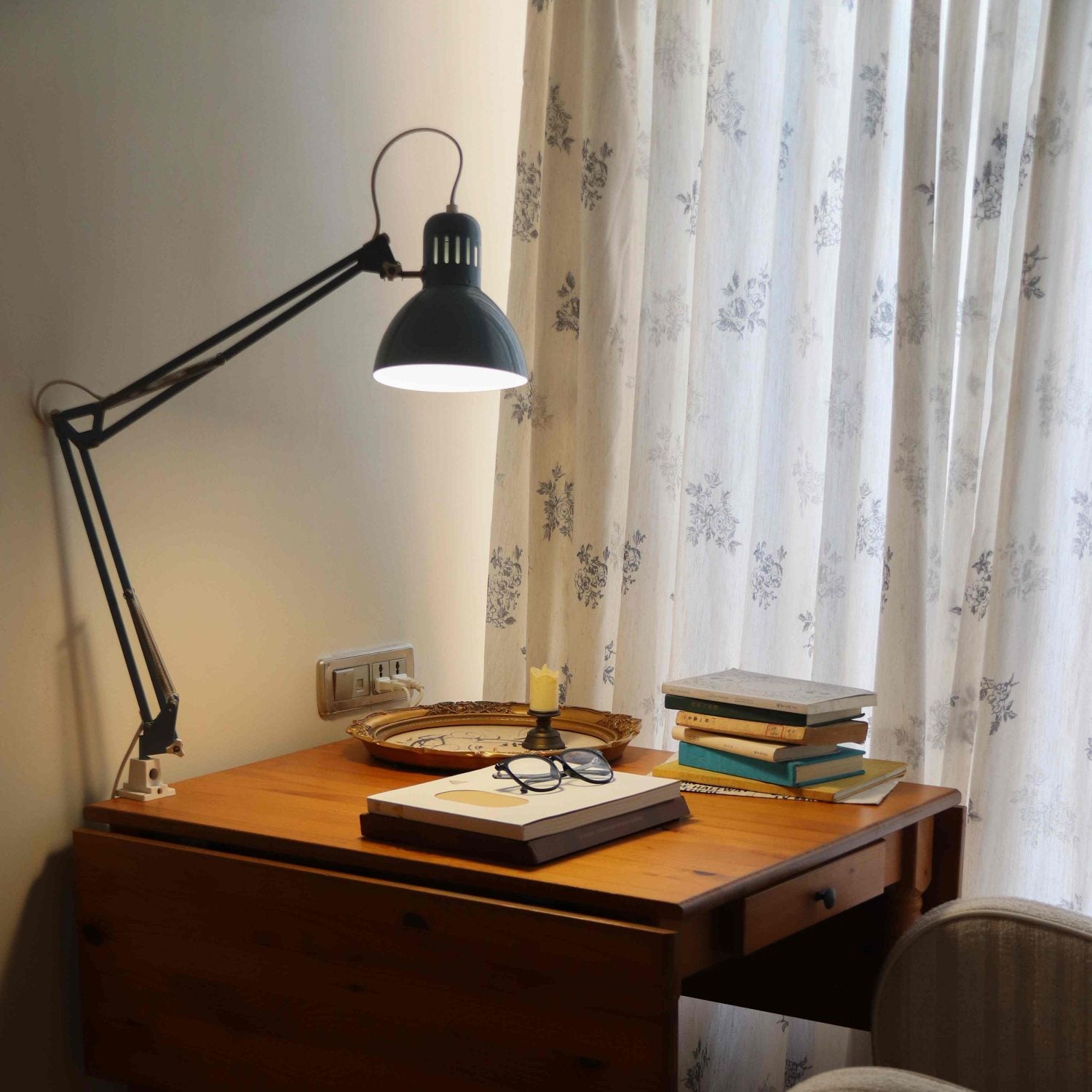 Reeta French Style Grey Floral Printed Curtains