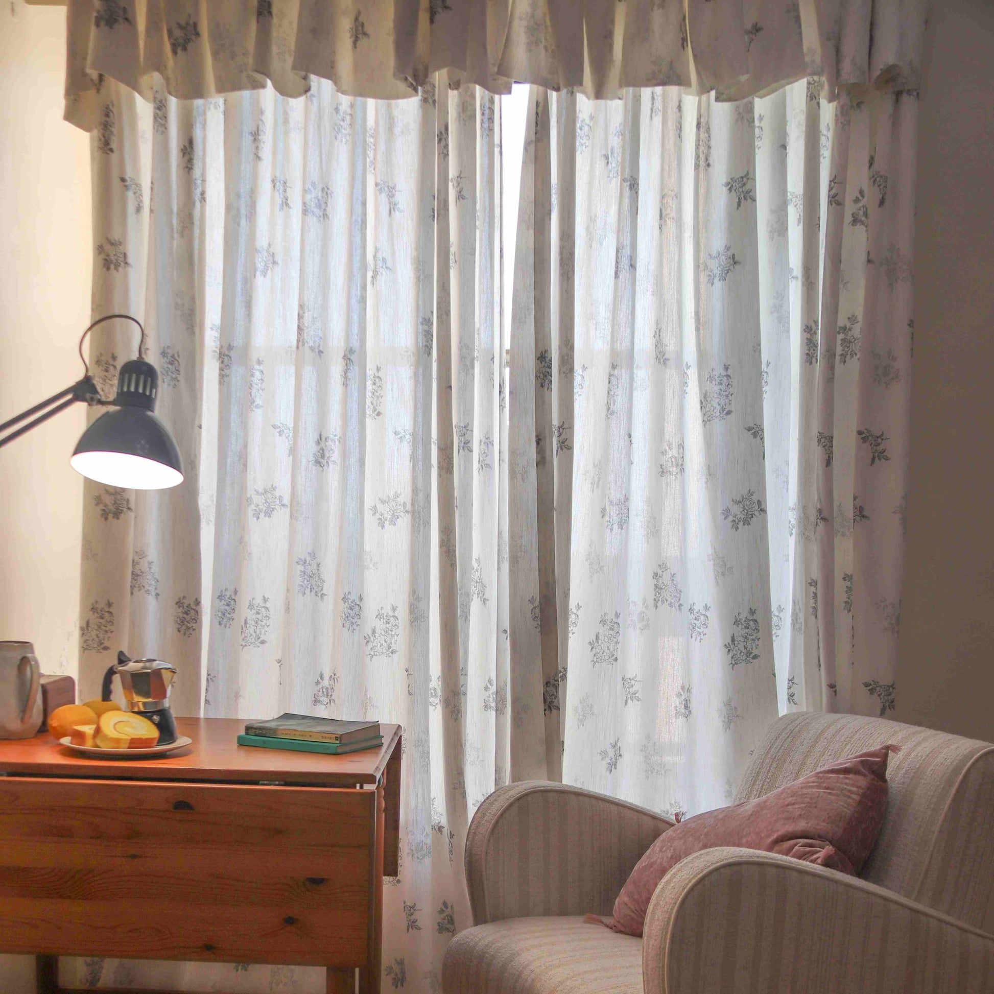 Reeta French Style Grey Floral Printed Curtains