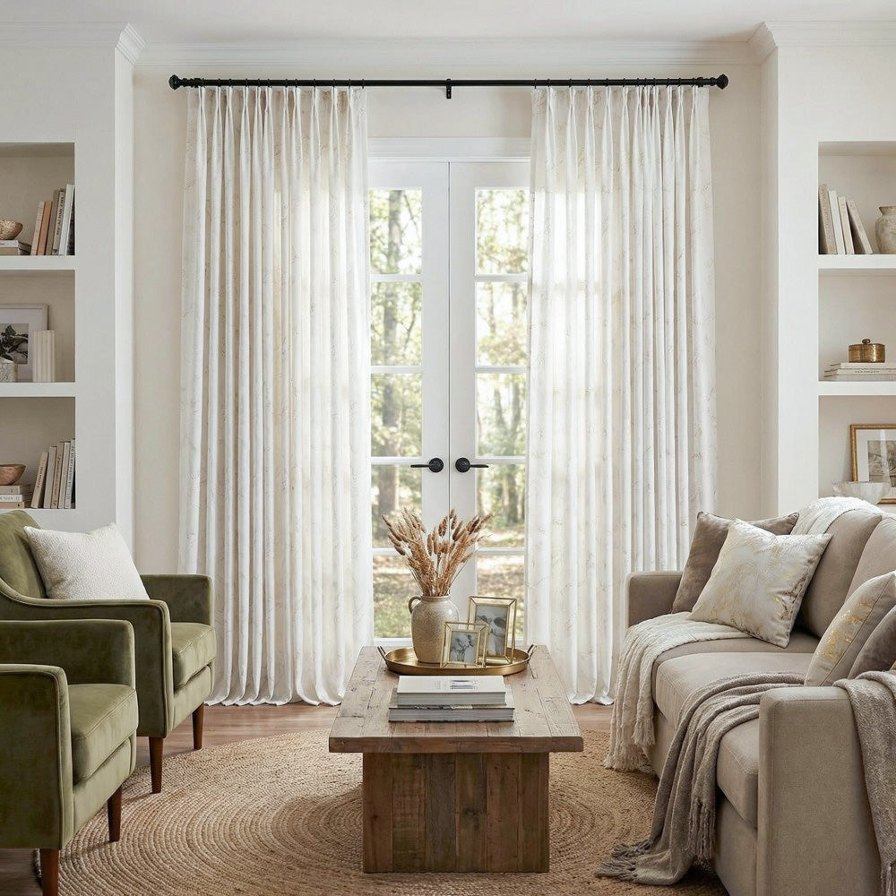 Riley Gold Marble Pattern Phantom Sheer Curtains