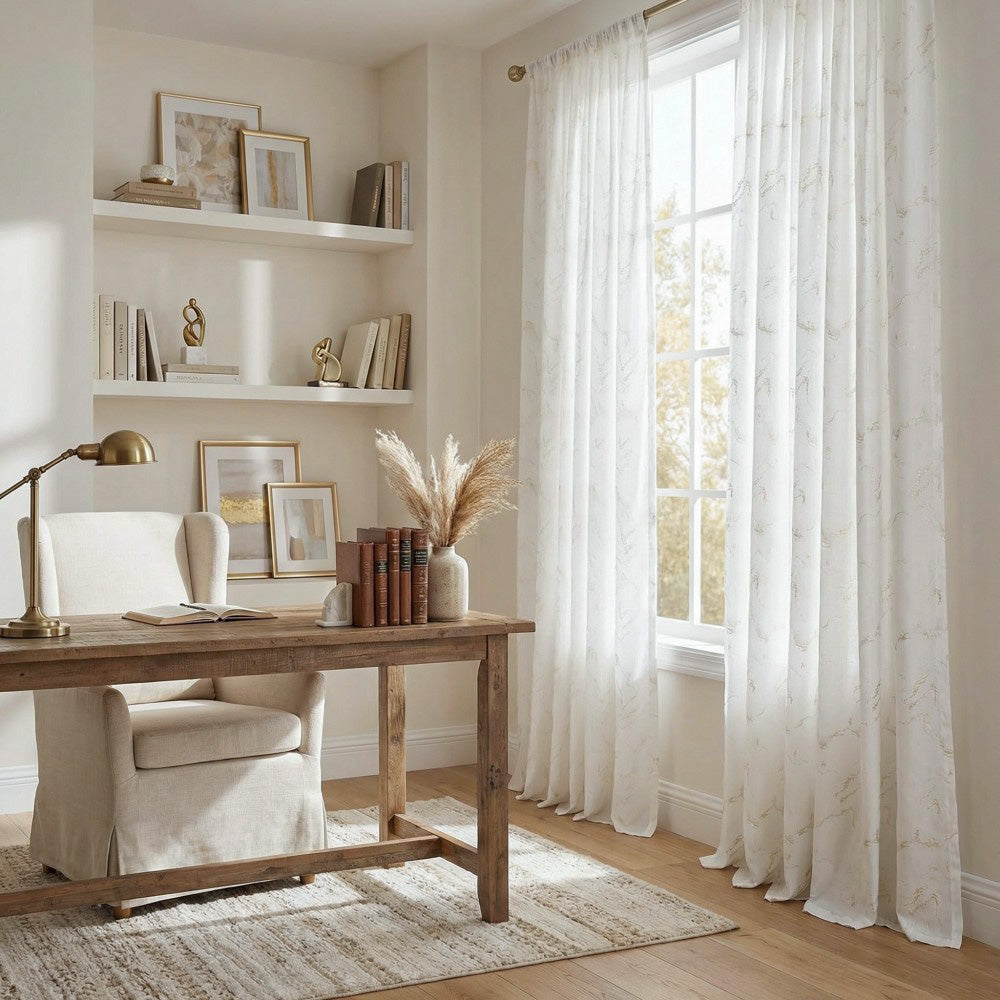 Riley Gold Marble Pattern Phantom Sheer Curtains