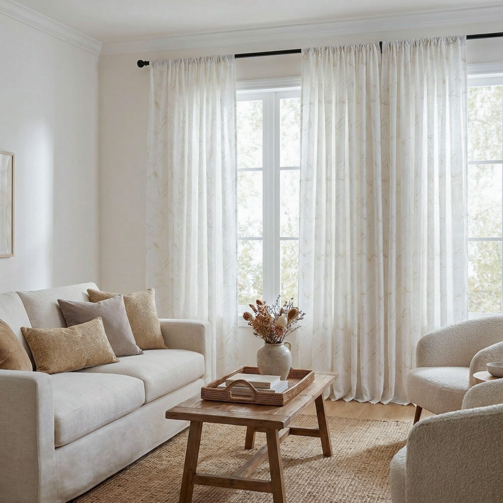 Riley Gold Marble Pattern Phantom Sheer Curtains