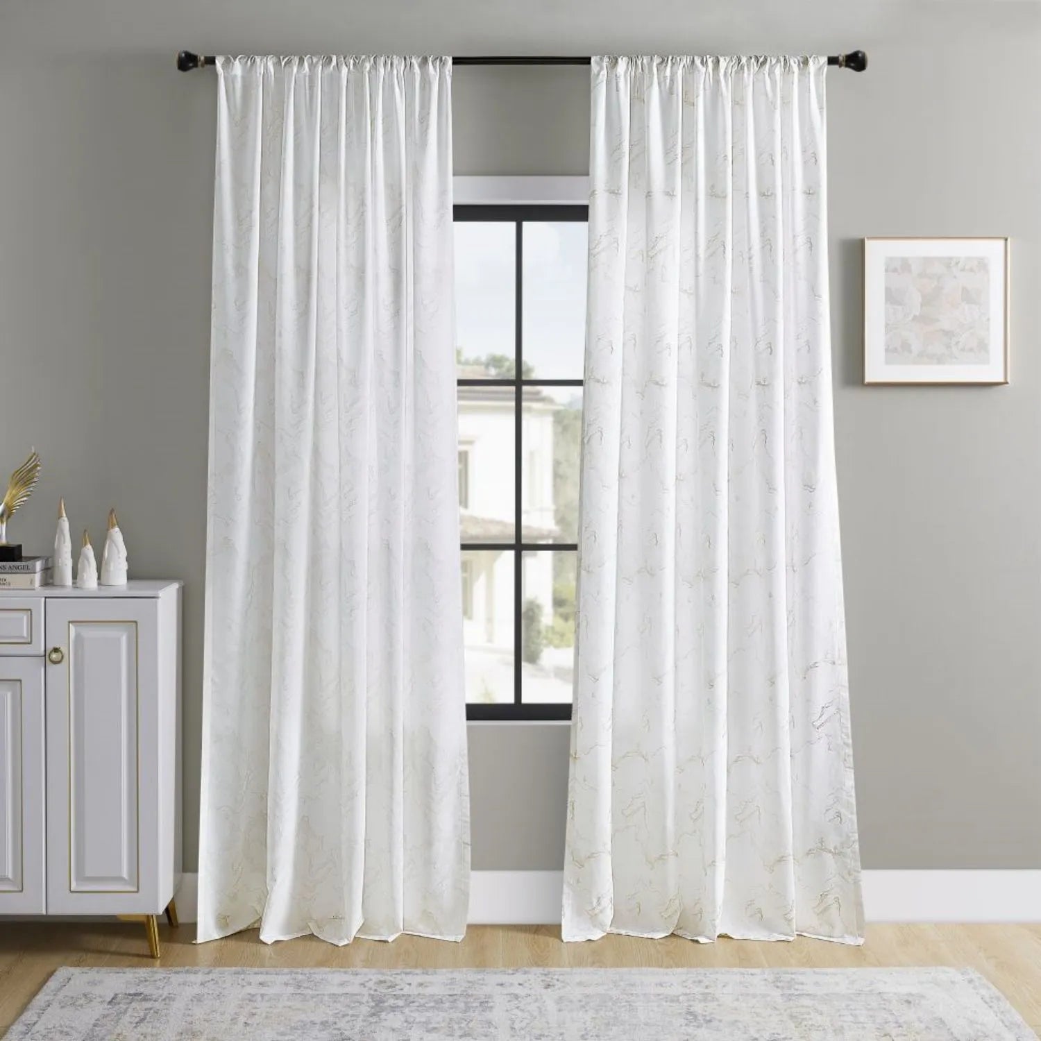 Riley Gold Marble Pattern Phantom Sheer Curtains