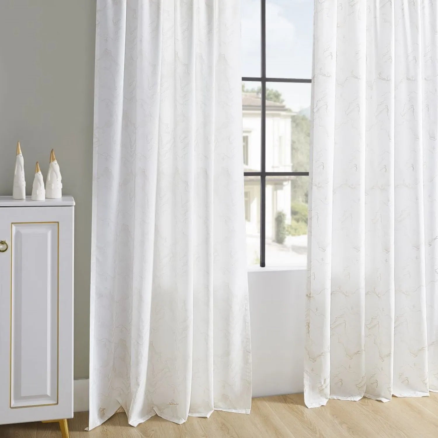 Riley Gold Marble Pattern Phantom Sheer Curtains