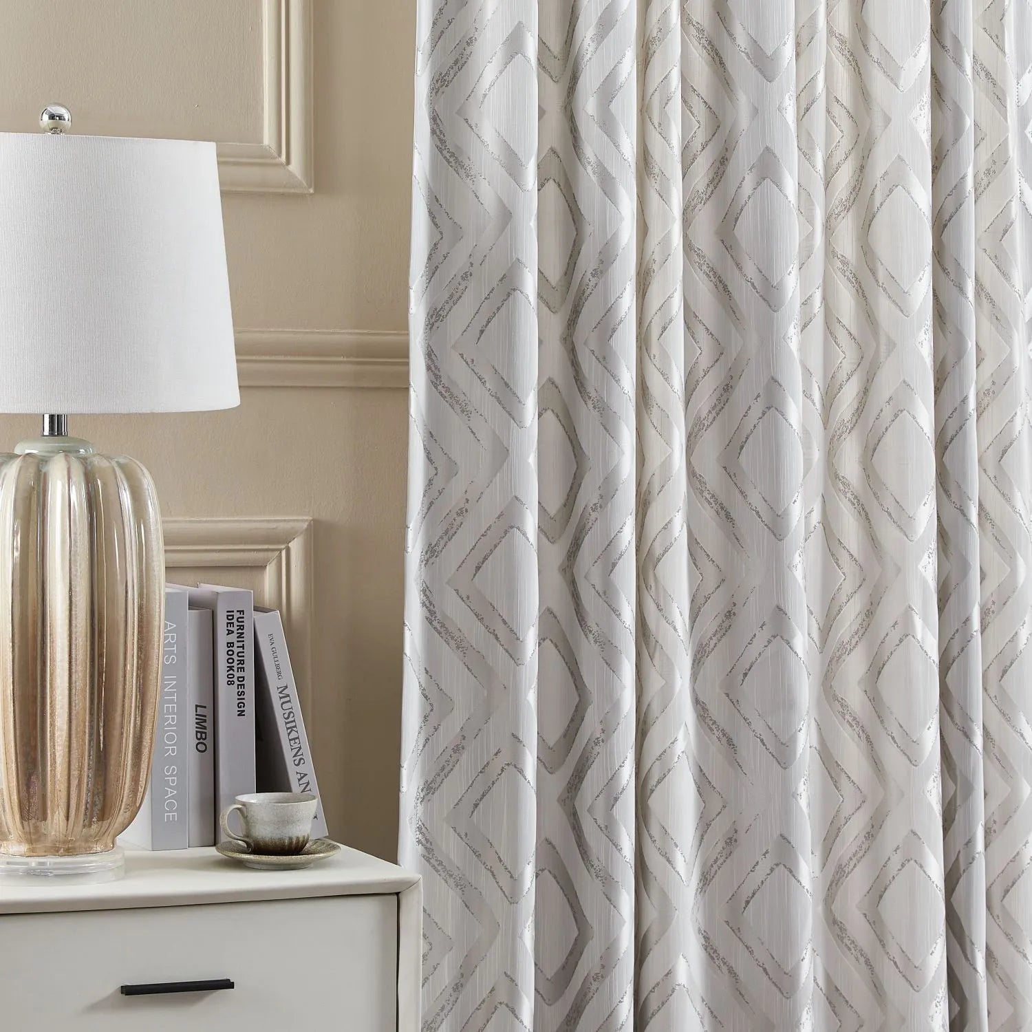 Robin Metallic Foil Diamond Pattern Curtains