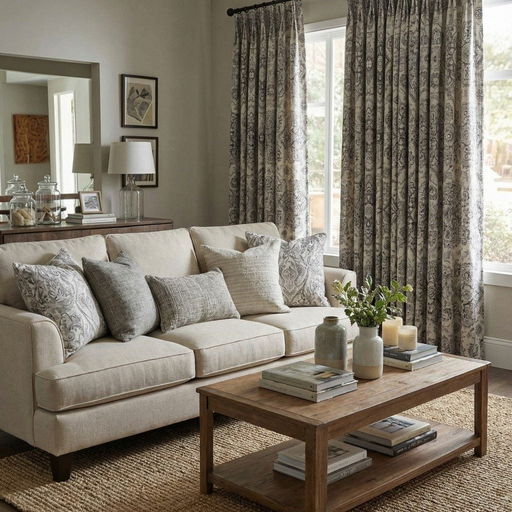 Rossa Grey Blue French Country Style Damask Custom Curtains