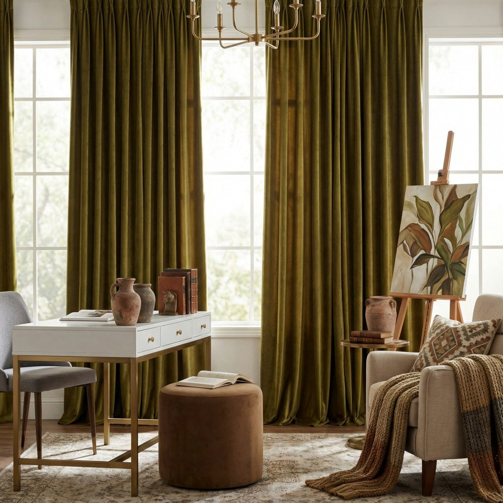 Ruby Elegant Green Custom Velvet Curtains