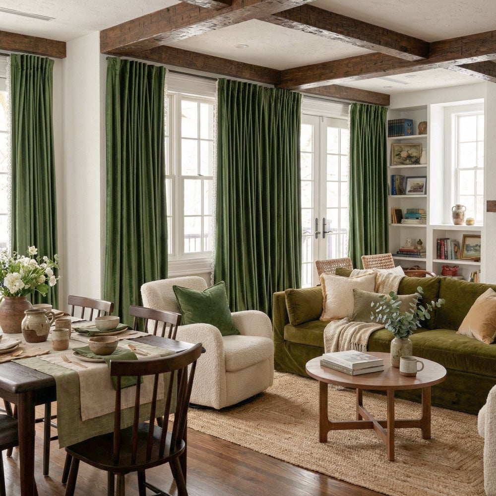 Ruby Elegant Green Custom Velvet Curtains