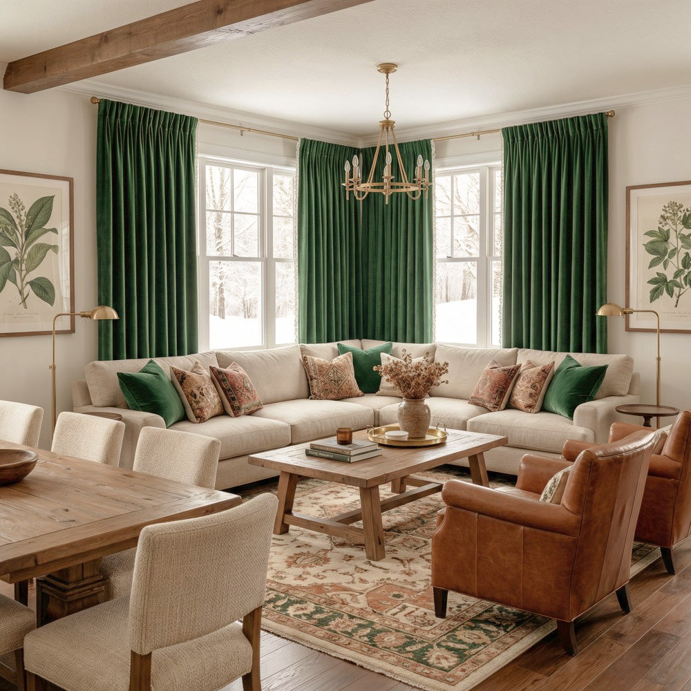 Ruby Elegant Green Custom Velvet Curtains