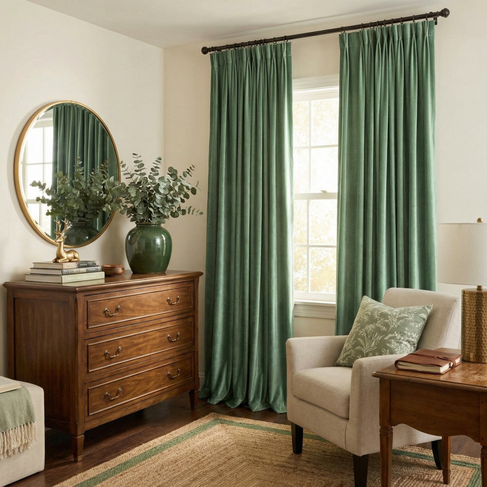 Ruby Elegant Green Custom Velvet Curtains