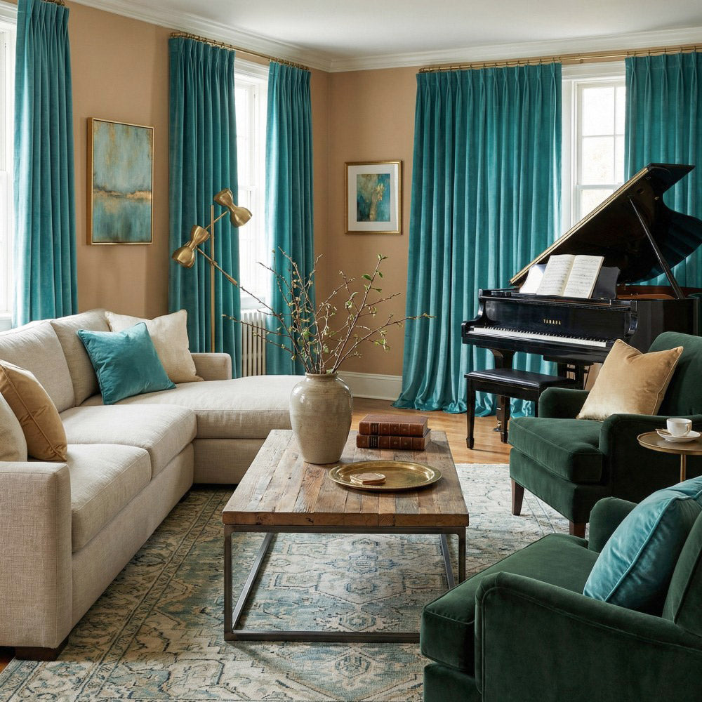 Ruby Elegant Green Custom Velvet Curtains