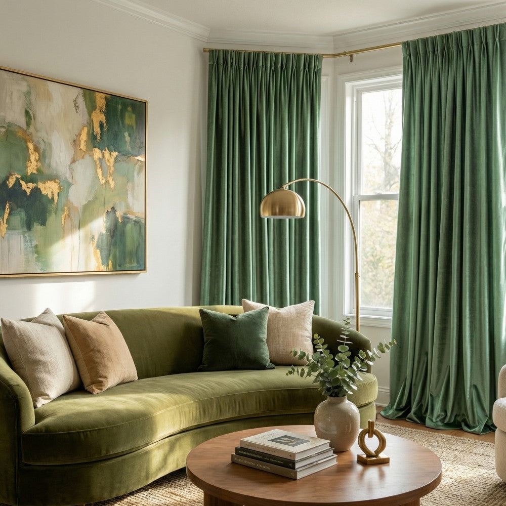 Ruby Elegant Green Custom Velvet Curtains