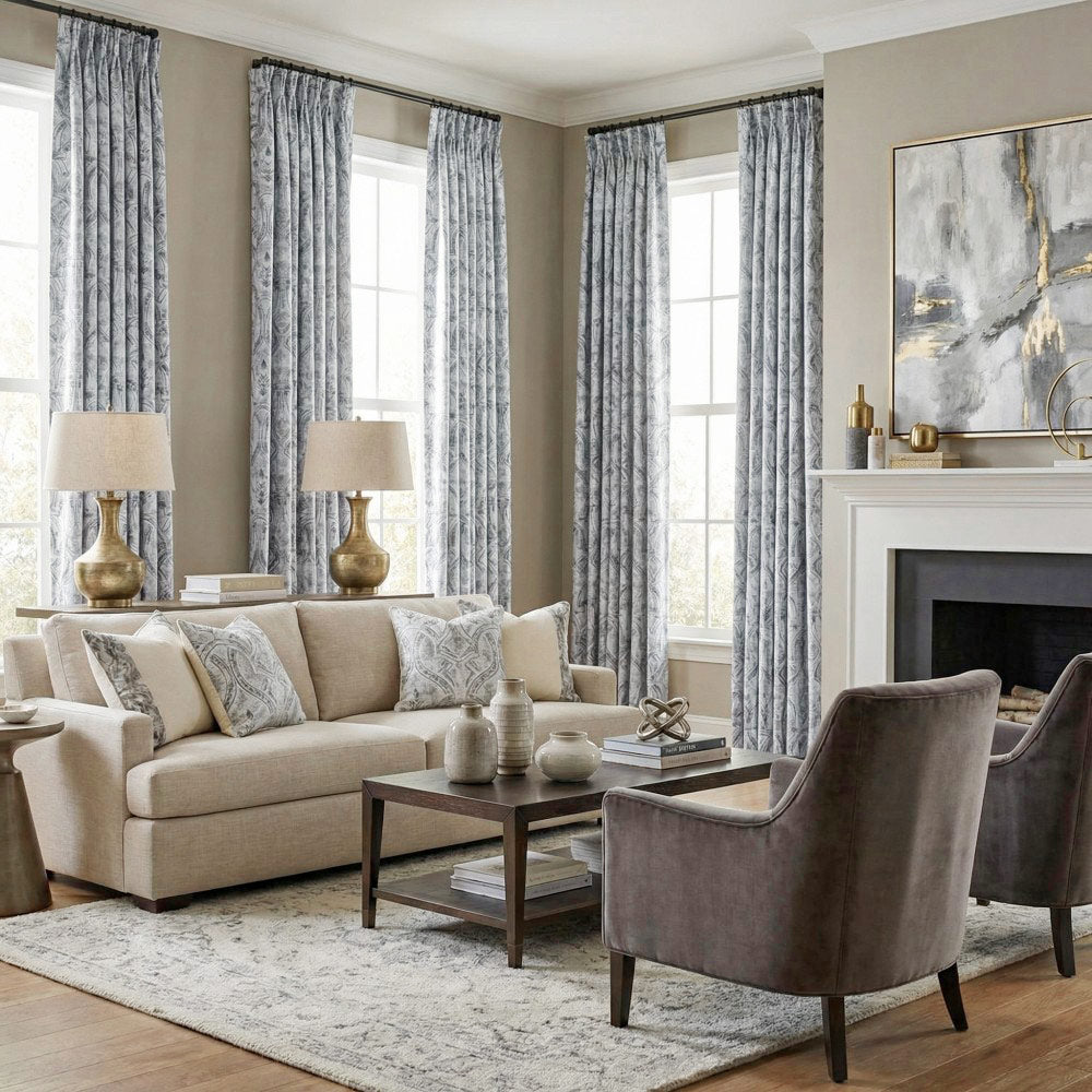 Saige Damask Jacquard Room Darkening Curtains