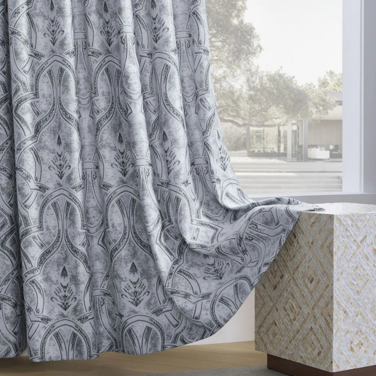 Saige Damask Jacquard Room Darkening Curtains