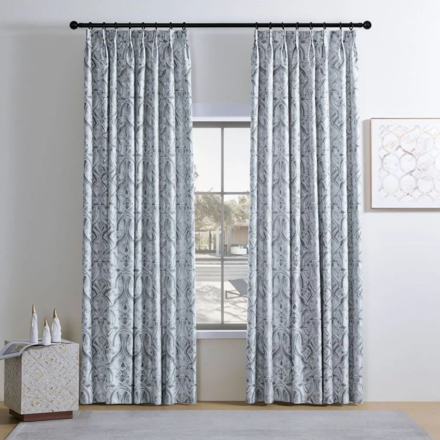 Saige Damask Jacquard Room Darkening Curtains