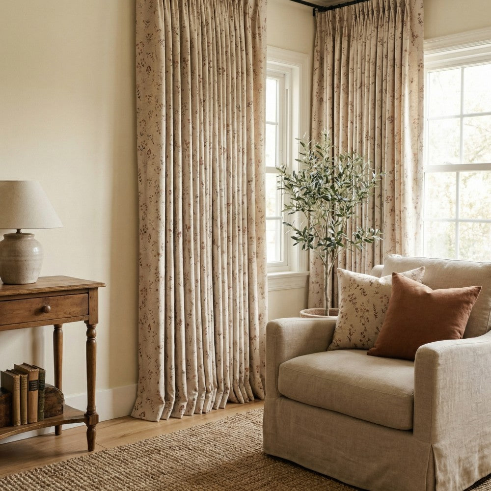Serena Soft Floral Sprig Custom Curtains
