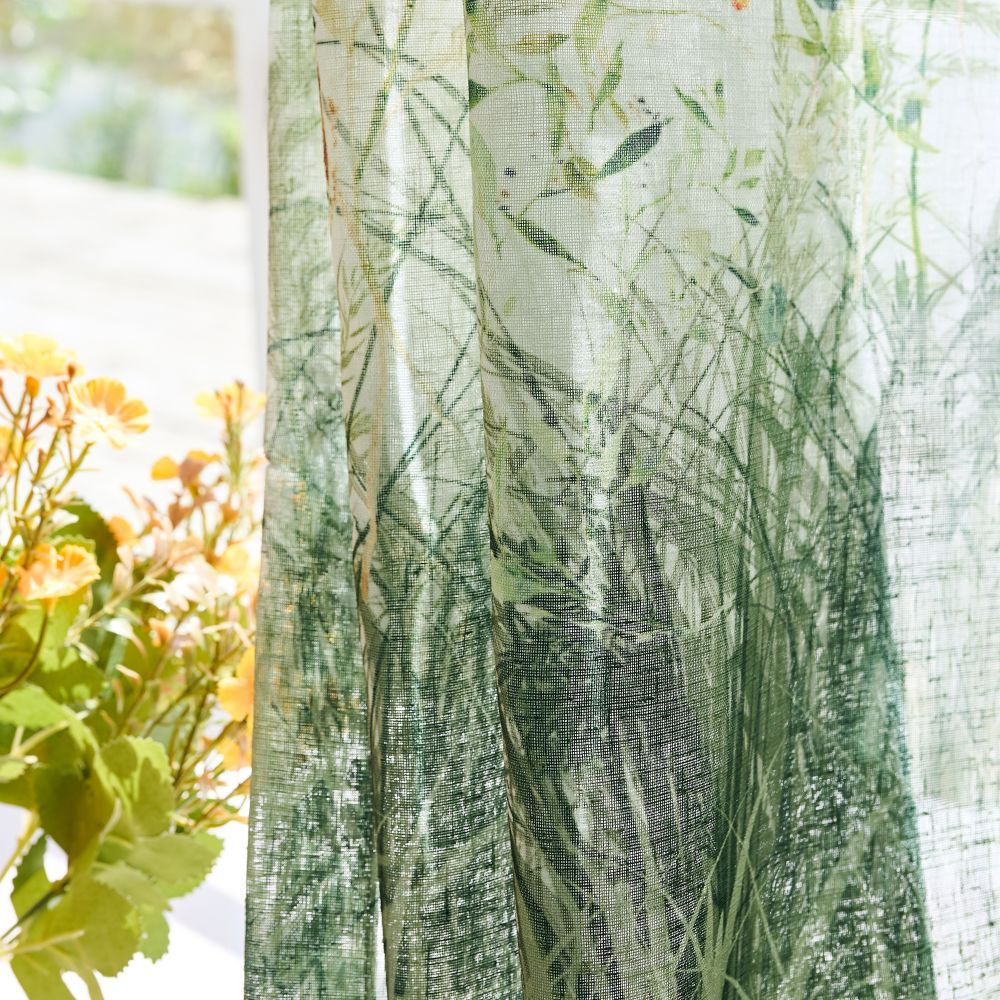 Sicily Green Flowery Lawn Printed Sheer Curtains