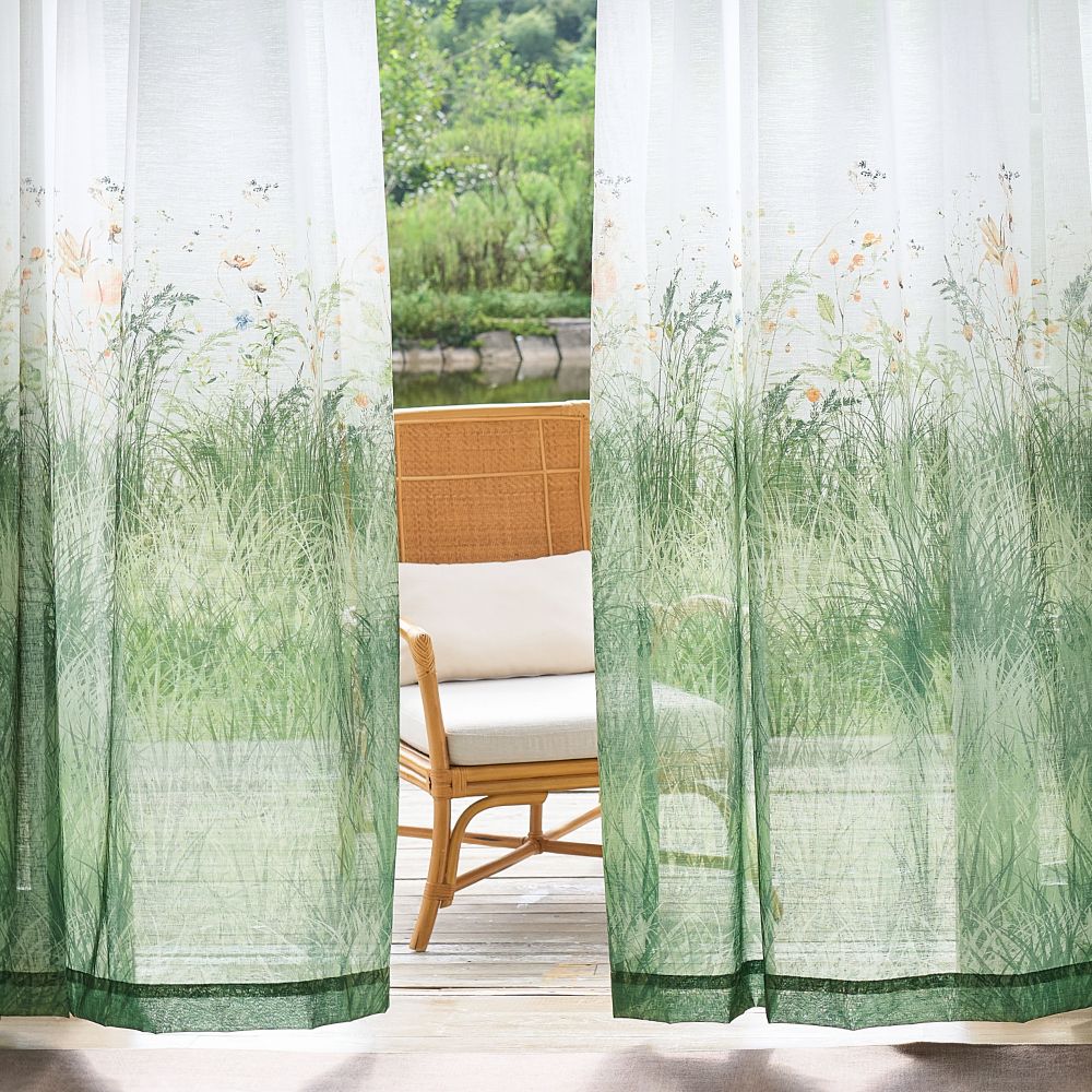 Sicily Green Flowery Lawn Printed Sheer Curtains