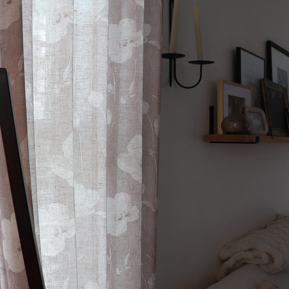Skye Country Style Pinkish Botanical Linen Sheer Curtains