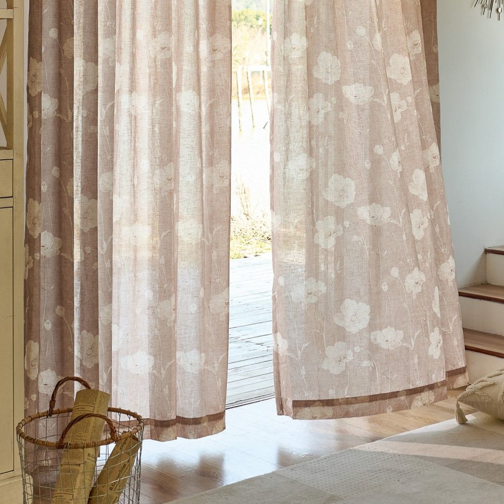 Skye Country Style Pinkish Botanical Linen Sheer Curtains