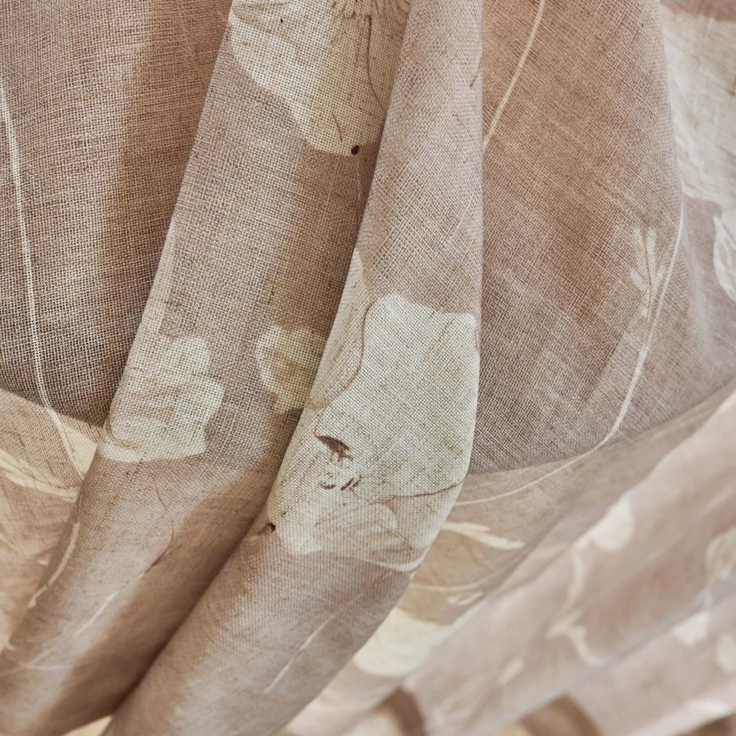 Skye Country Style Pinkish Botanical Linen Sheer Curtains