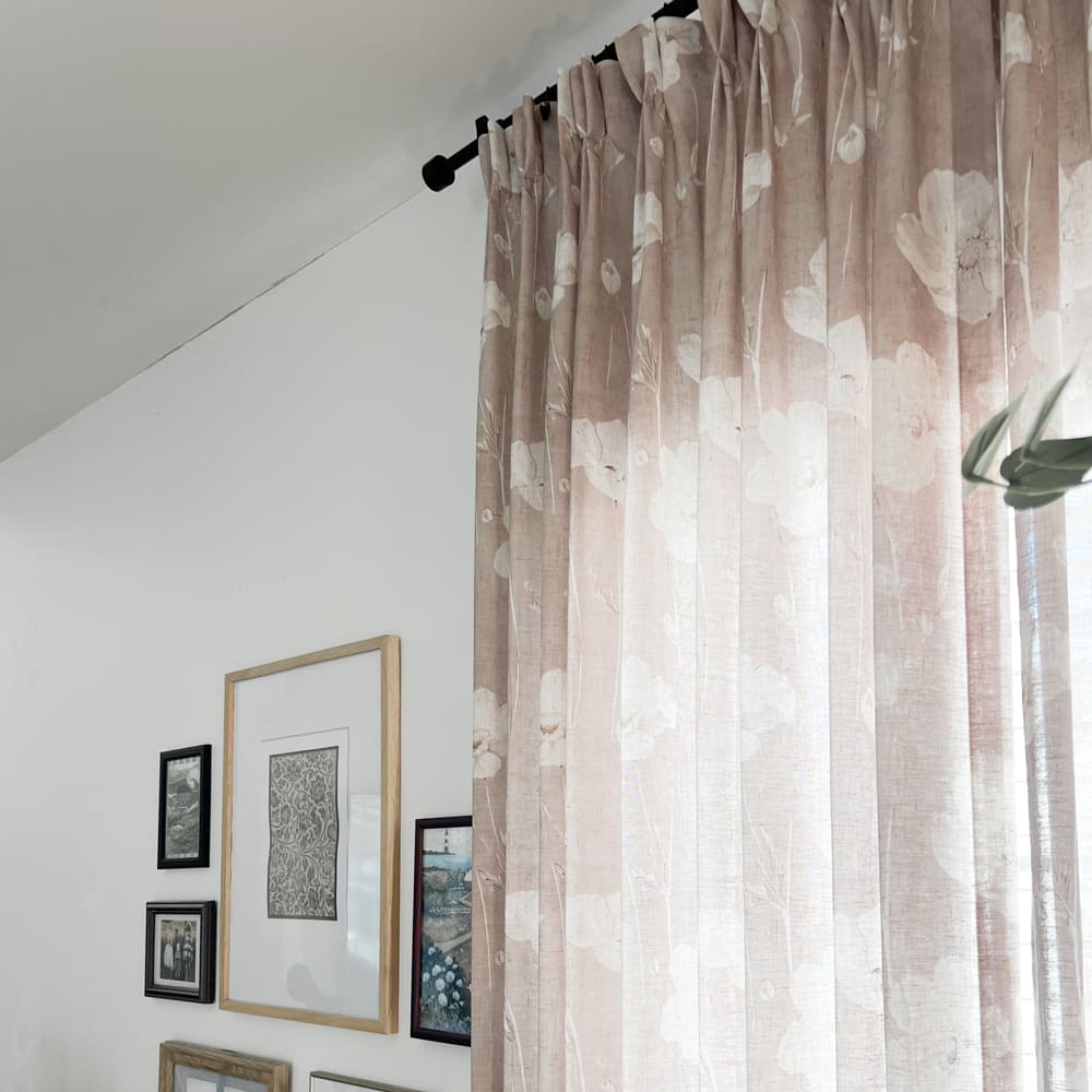 Skye Country Style Pinkish Botanical Linen Sheer Curtains