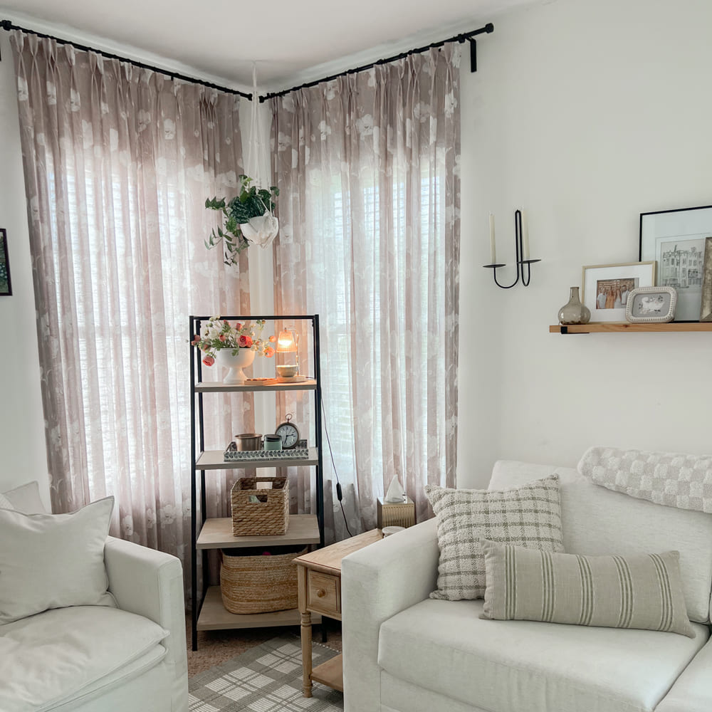 Skye Country Style Pinkish Botanical Linen Sheer Curtains