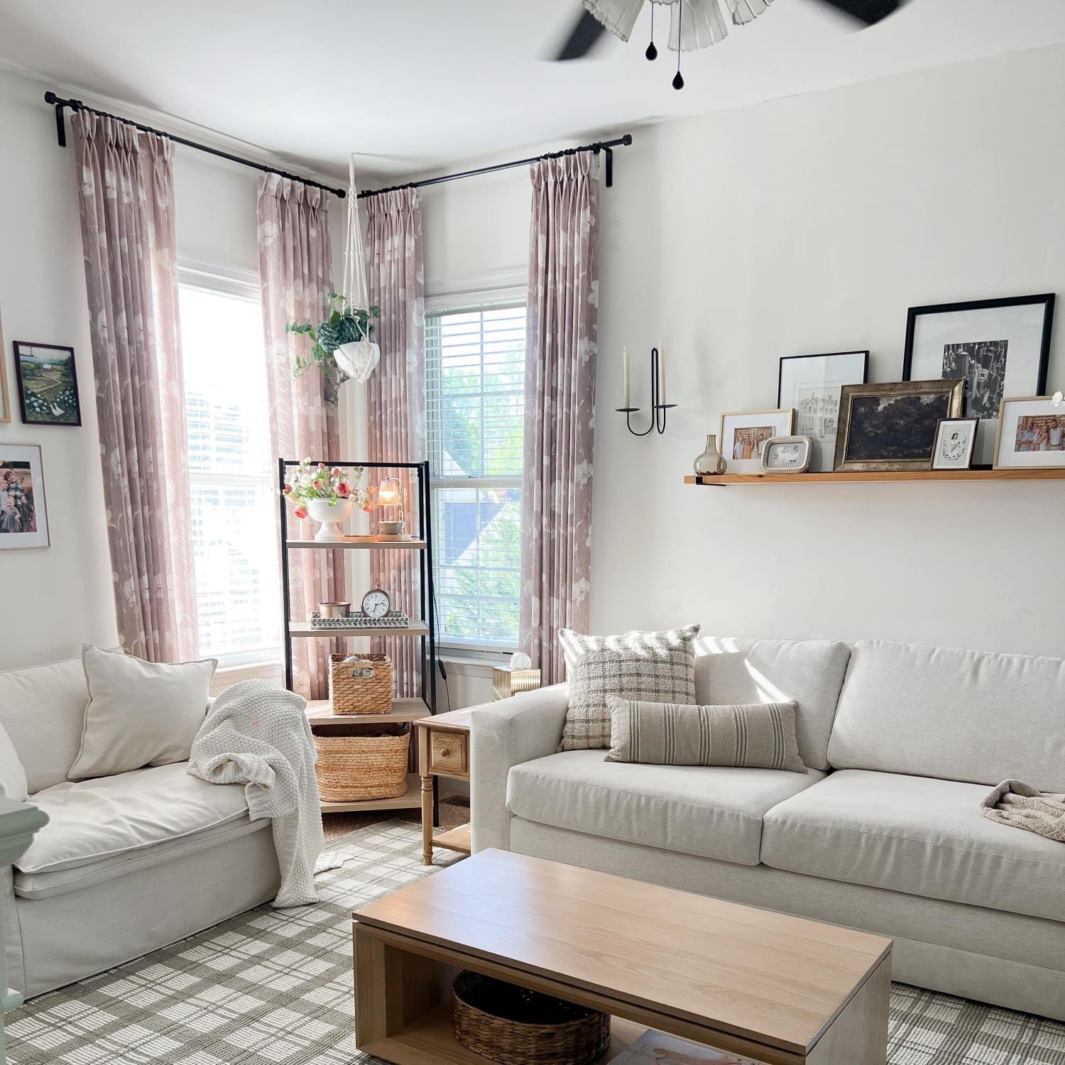 Skye Country Style Pinkish Botanical Linen Sheer Curtains