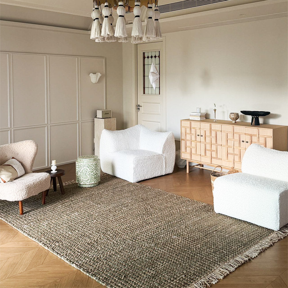 Sorrento Indian Handwoven Chunky Fringe Jute Rug