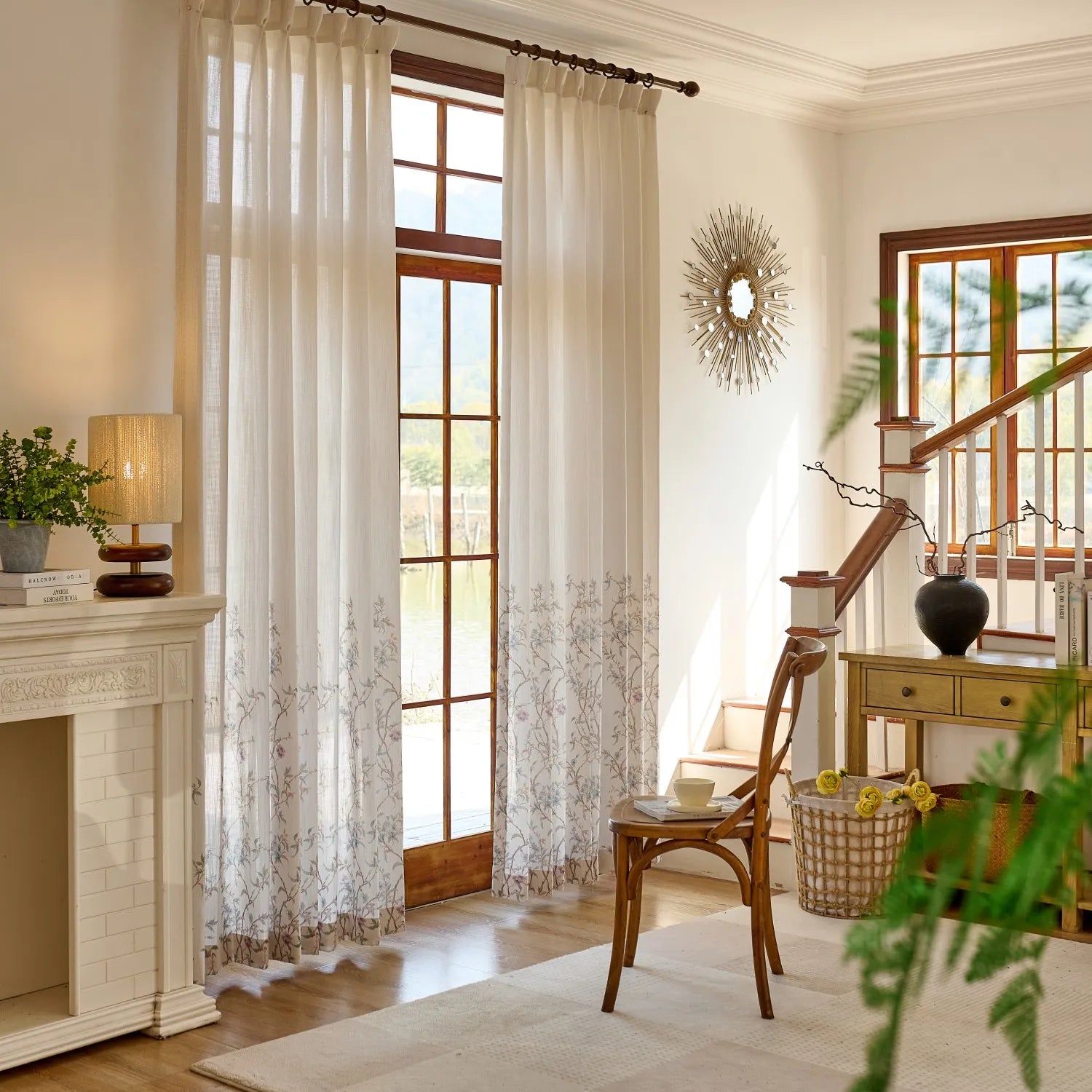 Spring Natural Cream Botanical Vine Sheer Curtains