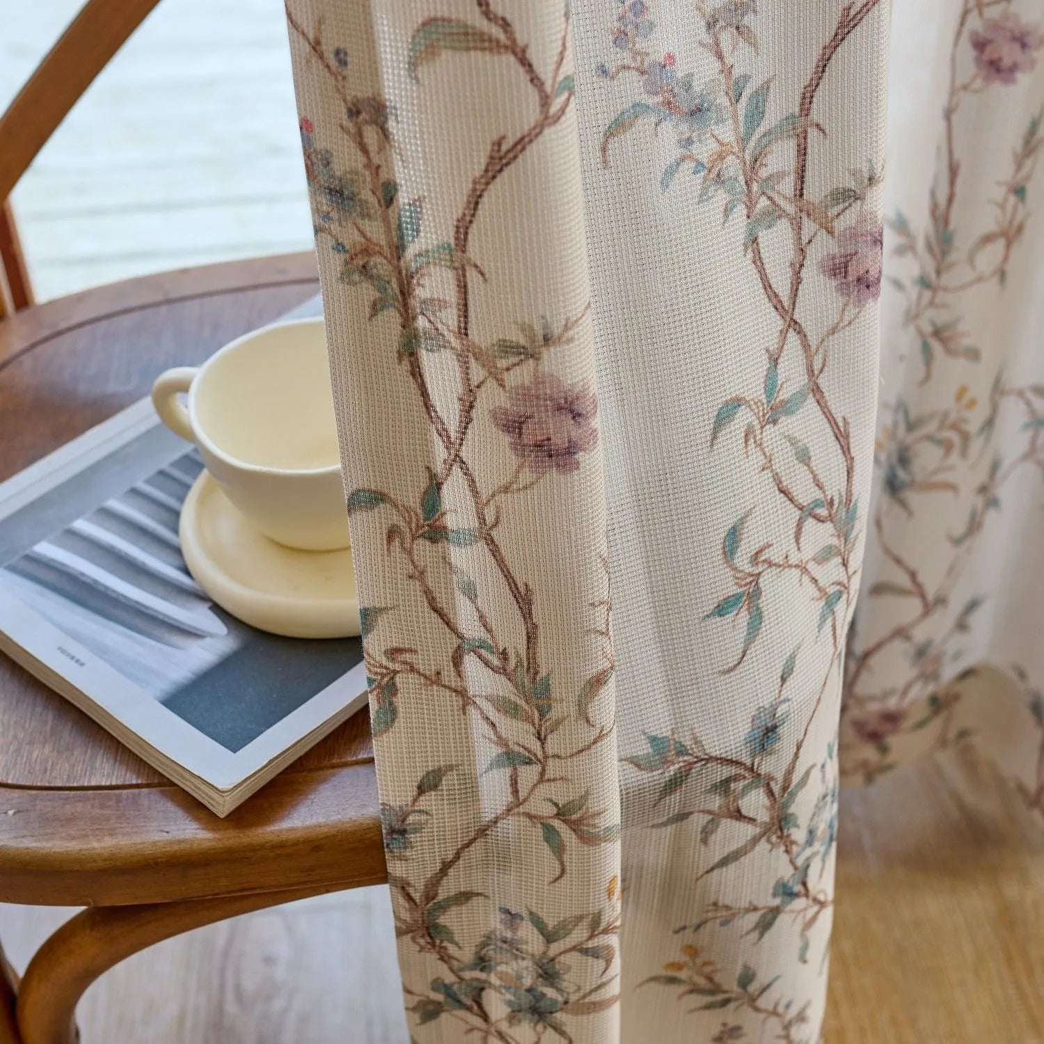 Spring Natural Cream Botanical Vine Sheer Curtains