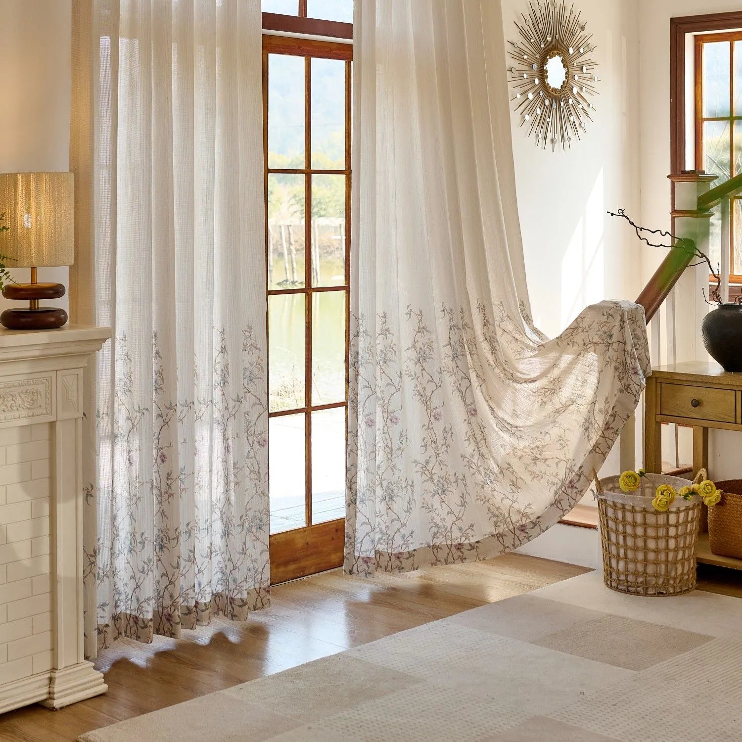 Spring Natural Cream Botanical Vine Sheer Curtains