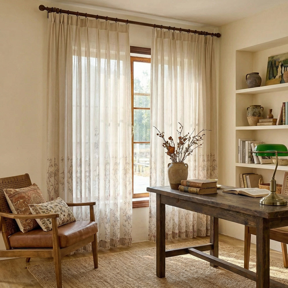Spring Natural Cream Botanical Vine Sheer Curtains