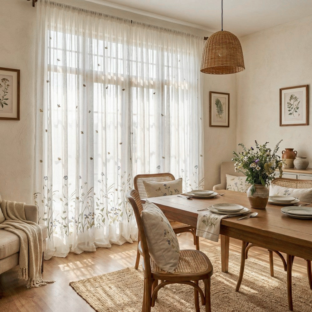 Sunny Floral Embroidered Sheer Curtains