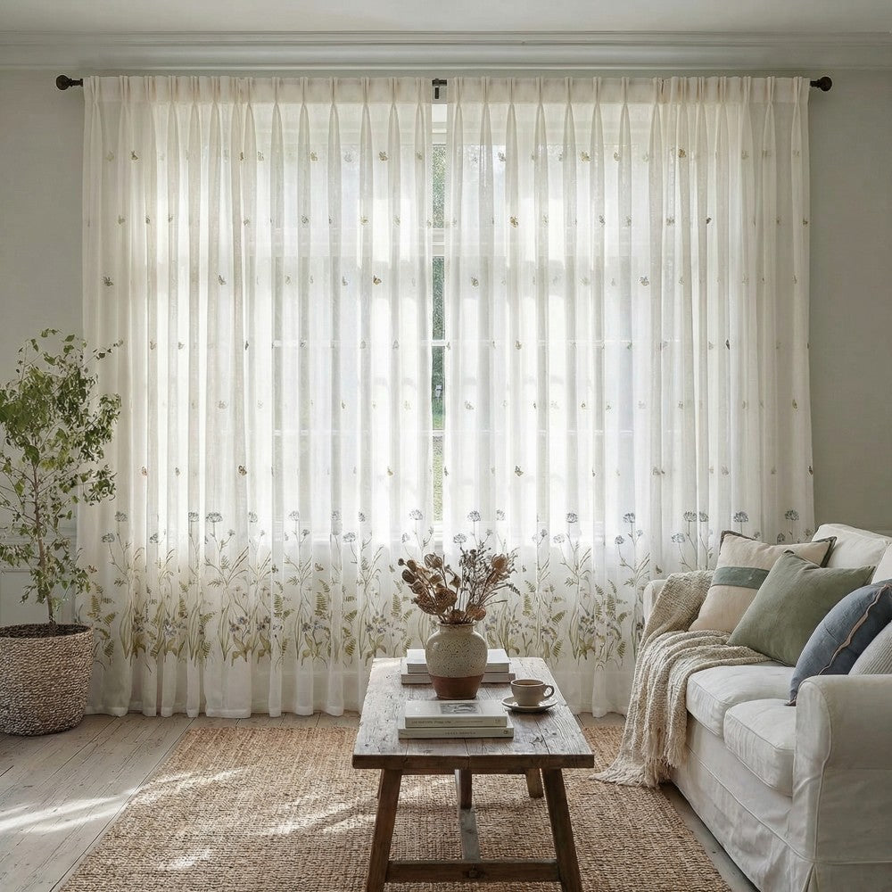 Sunny Floral Embroidered Sheer Curtains
