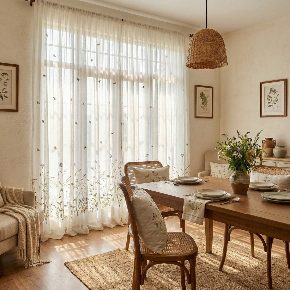 Sunny Floral Embroidered Sheer Curtains