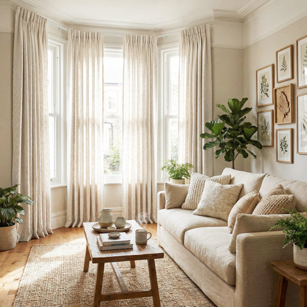 Teagan Subtle Floral Textured Linen Curtains