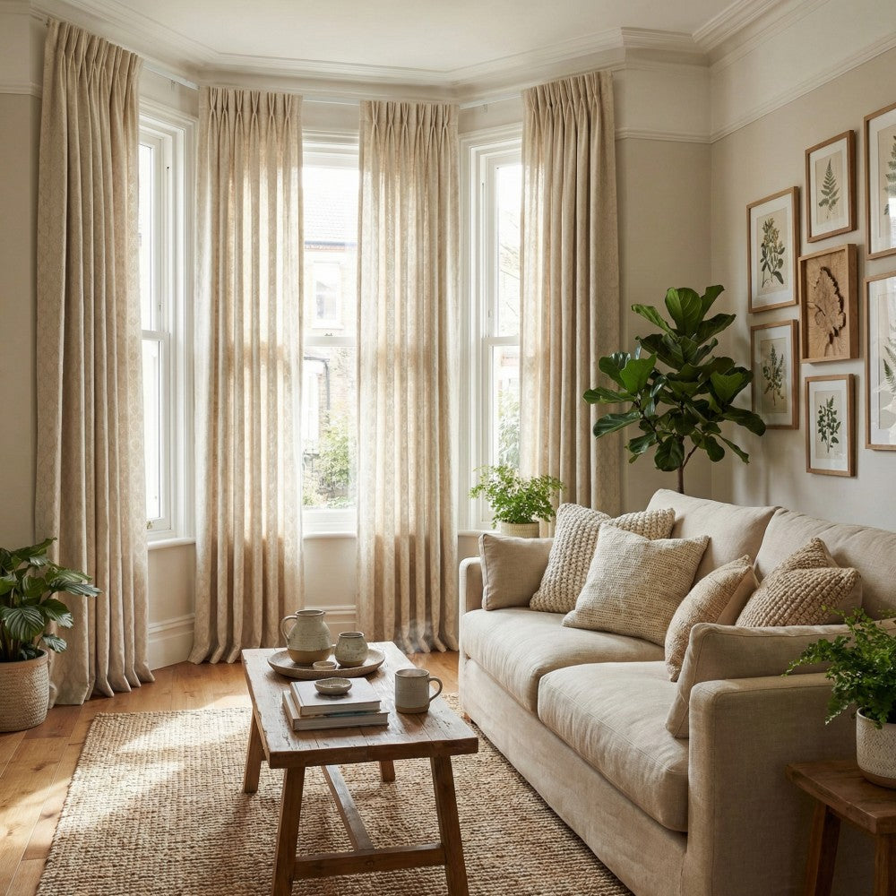 Teagan Subtle Floral Textured Linen Curtains