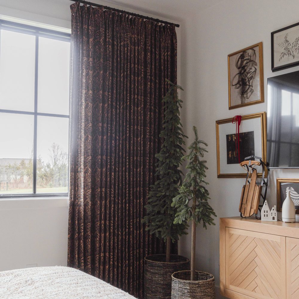 Victoria Beige Printed Damask Linen Curtains