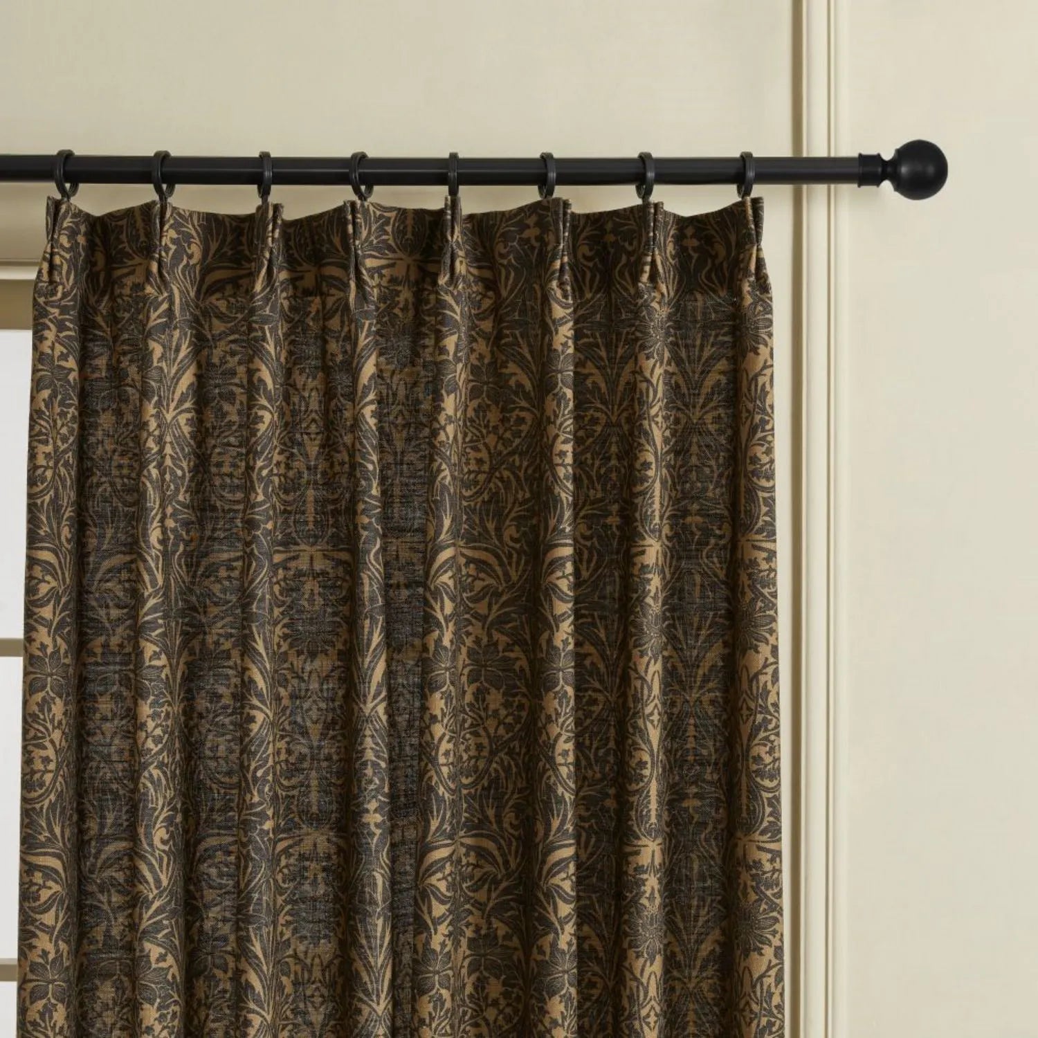 Victoria Beige Printed Damask Linen Curtains