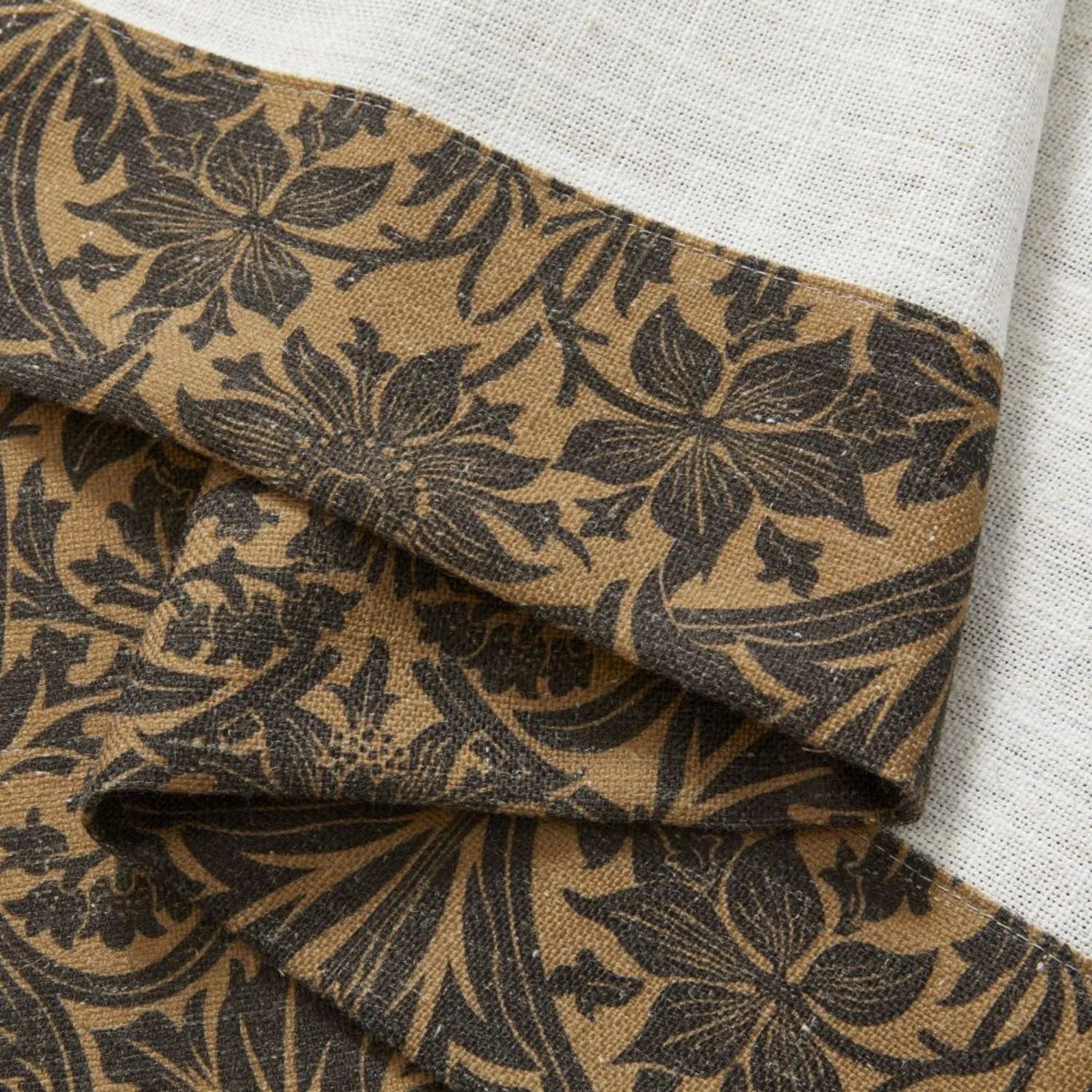Victoria Beige Printed Damask Linen Curtains