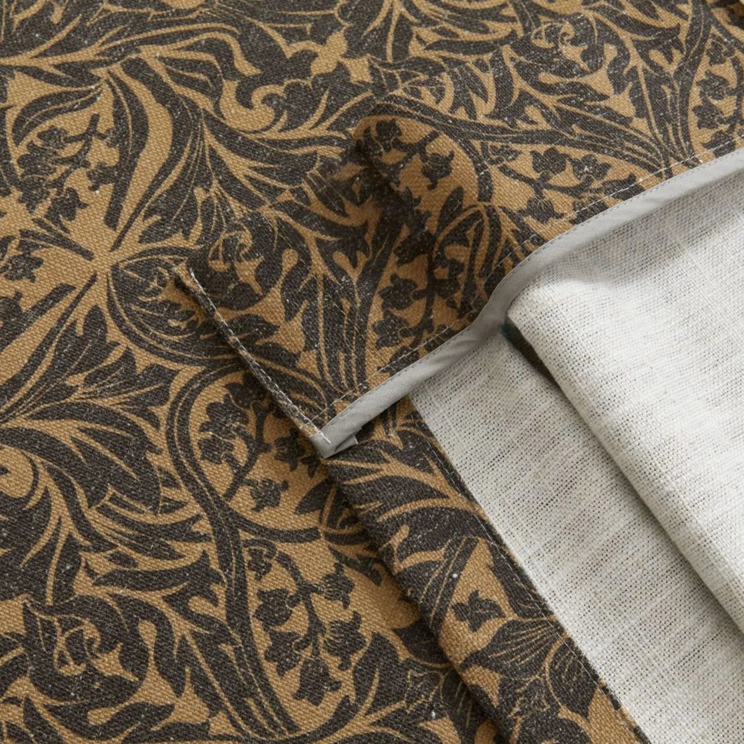 Victoria Beige Printed Damask Linen Curtains