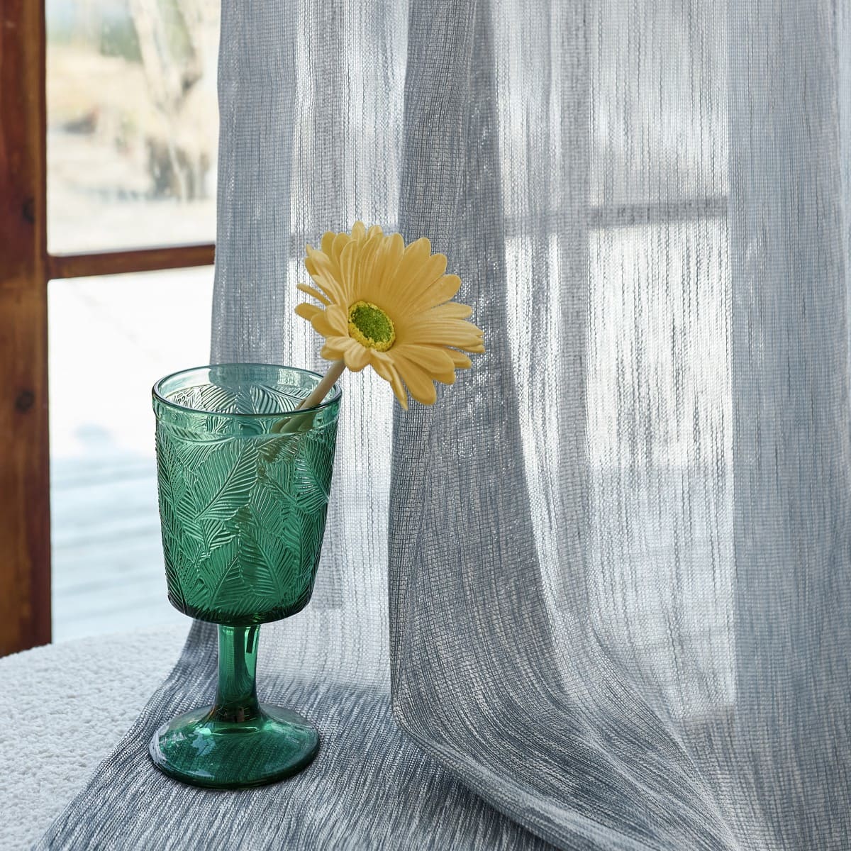 Yadira Light Blue Ombre Textured Sheer Curtains